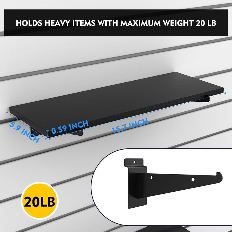 BeapTcely 4 Pack Wooden Slatwall Shelf, 15.7 x 5.9 Inch Slatwall Shelves with Metal Brackets Heavy Duty Slat Wall Organizer Slatwall Shelving Accessories for Garage, Home (4, 15.7"D x 5.9"W x 0.6"H) - Image 3
